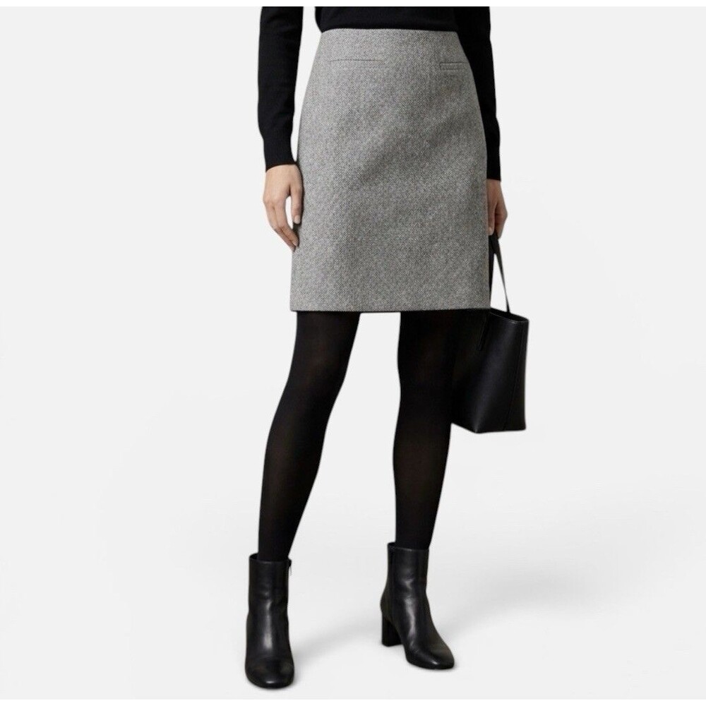 NWT Talbots The Classics Gray Wool Blend Herringbone Tweed Pencil Skirt 8 $99